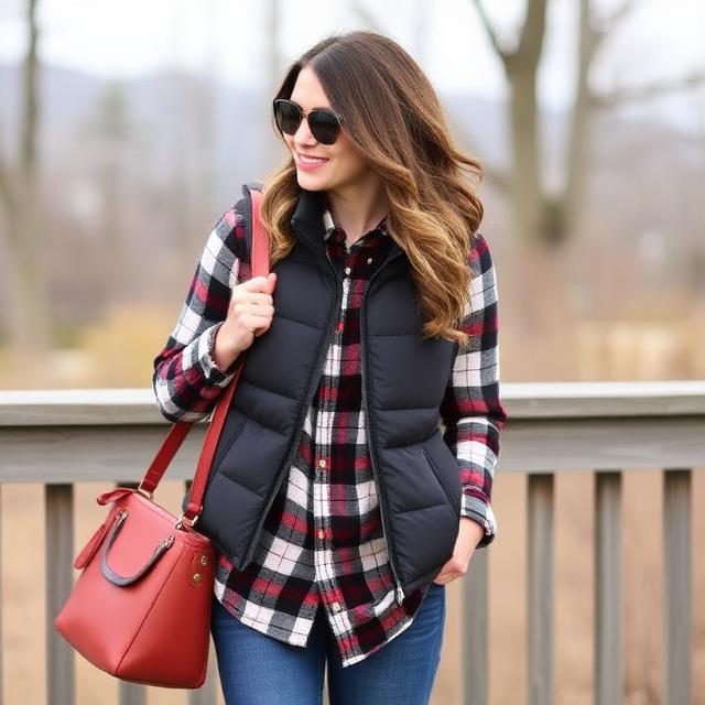  Puffer Vest & Flannel Shirt