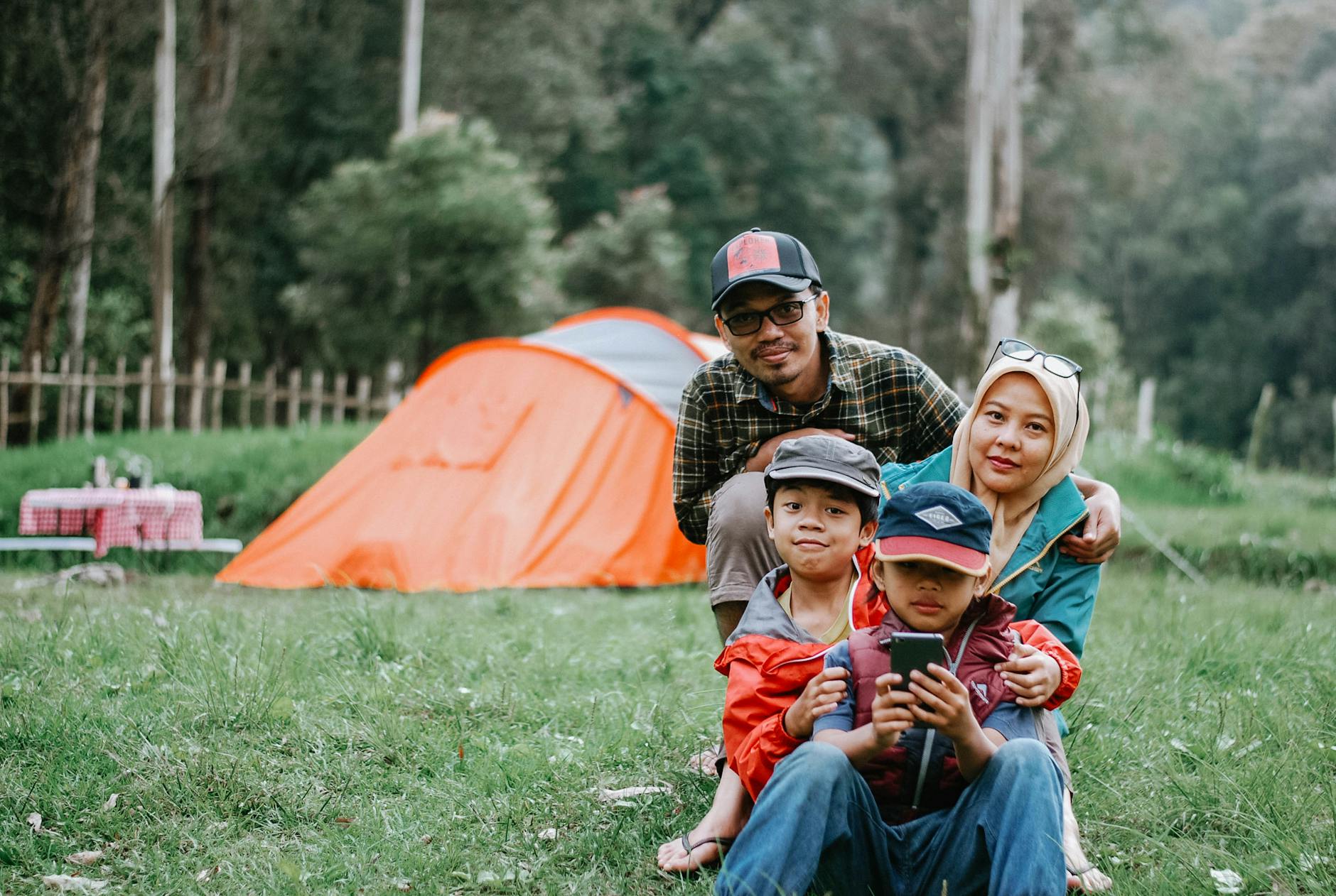 family camping adventure in tranquil forest