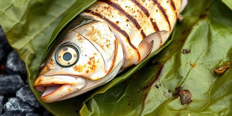 Grilled Fresh Fish Wrapped in Leaves
