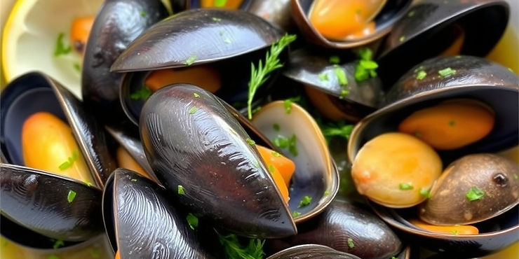 Mussels and Clams Steamed in Herbs