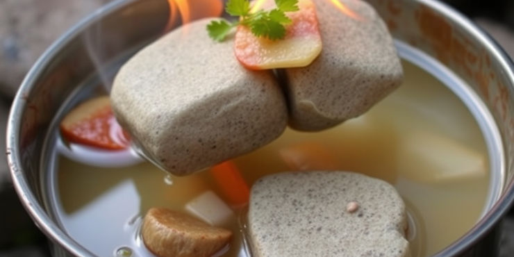 Stone-Boiled Soup
Heat stones in a fire until they are extremely hot, then carefully drop them into a container of water and ingredients to boil soup.