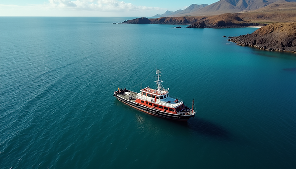 Vista aérea de un barco de pesca en las aguas profundas cerca de Isla de Pascua