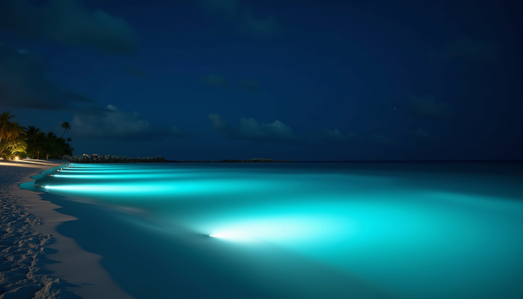 High angle view of glowing blue water at Vaadhoo Island Beach